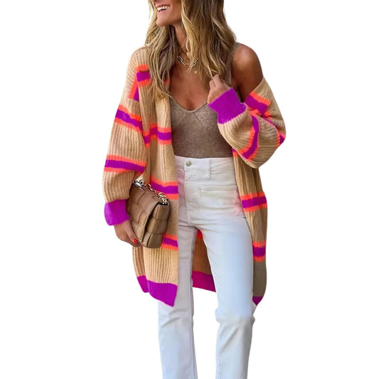 Neon Shadow Striped Long Cardigan