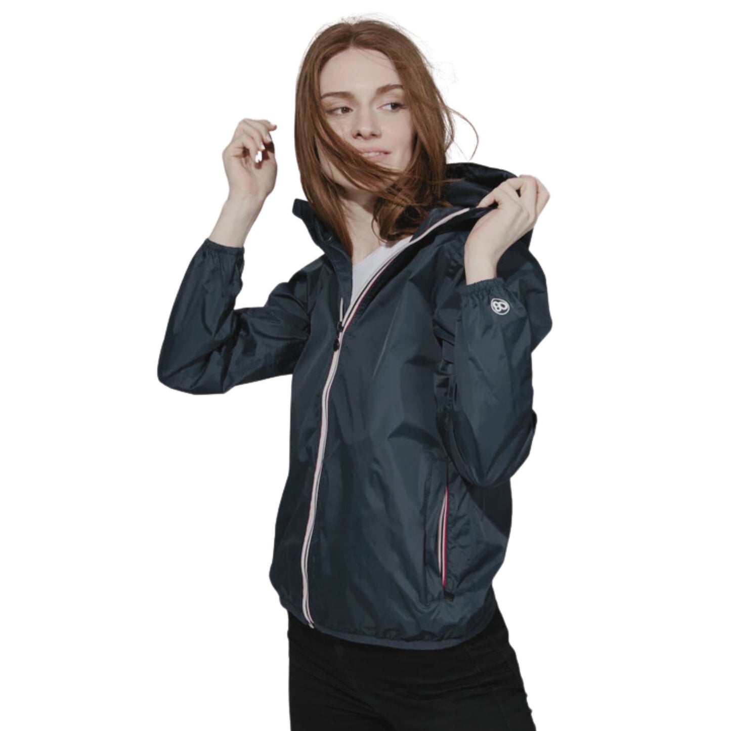 O8 Women's Full Zip Packable Rain Jacket and Windbreaker - Black