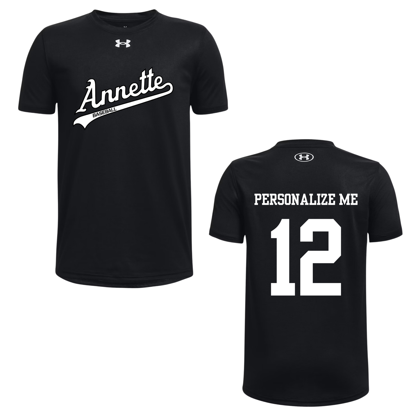 Annette Baseball x Under Armour White Script Logo - Black / Personalized