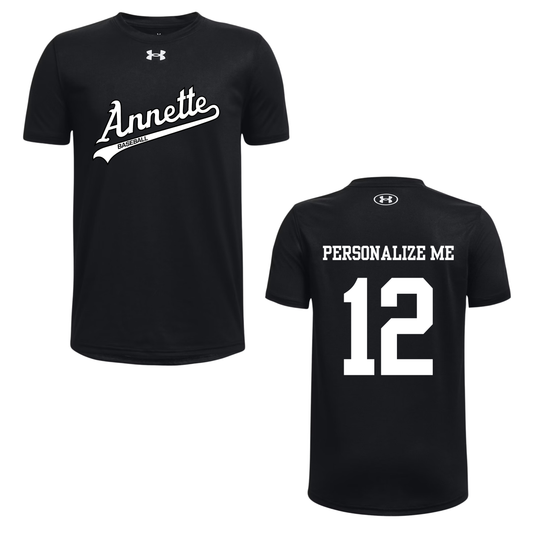 Annette Baseball x Under Armour White Script Logo - Black / Personalized