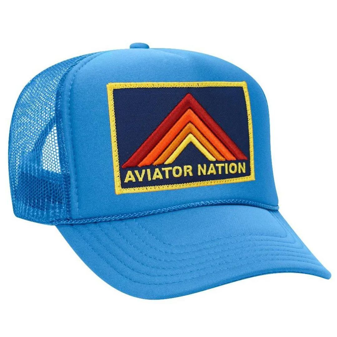 Aviator Nation Adult Mountain Stripe Vintage Low Rise Trucker - Neon Blue