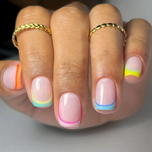 Pastel Rainbow French Manicure Press On Nail Set