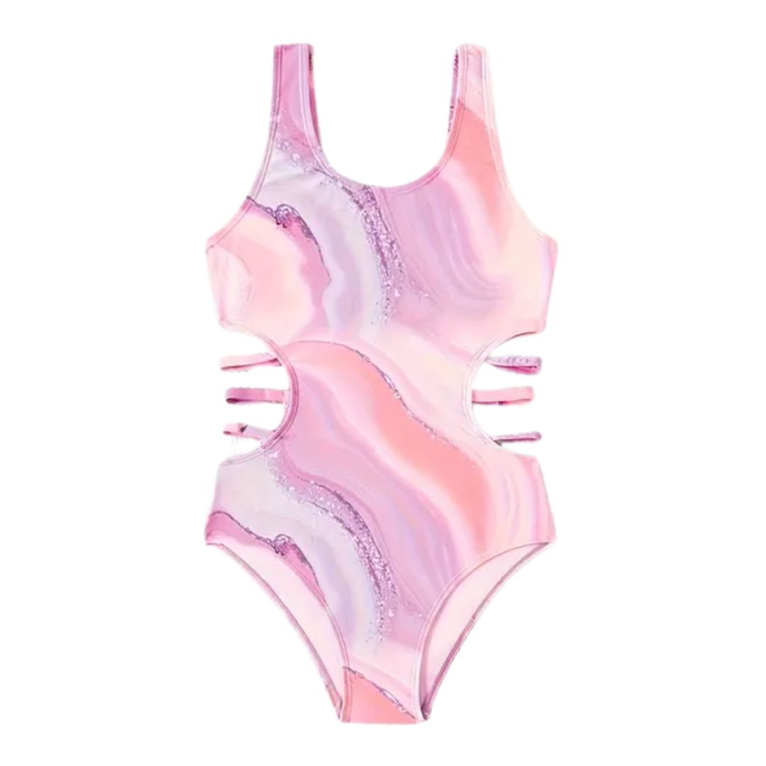 Pink Geode Cutout Swim Suit