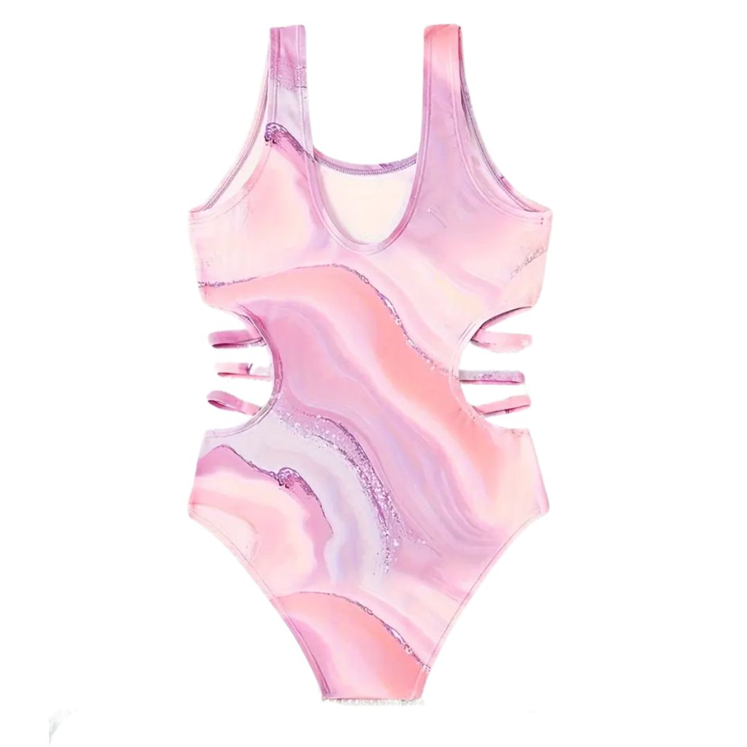 Pink Geode Cutout Swim Suit