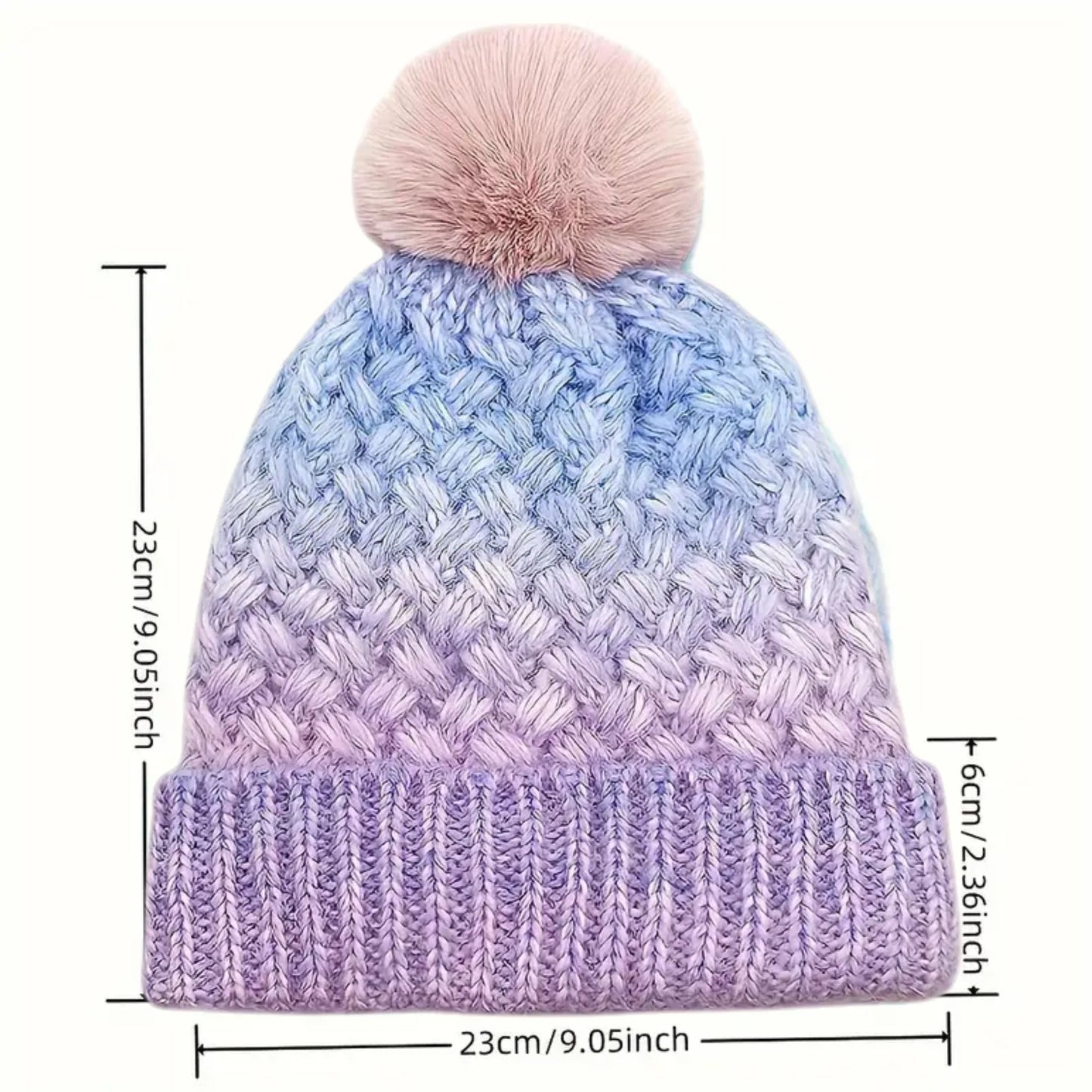 Purple Gradient Knitted Pom Pom Beanie