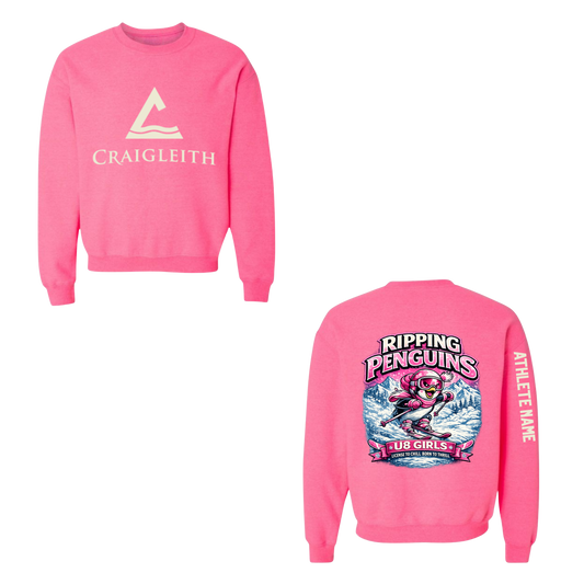 Craigleith U8 Ripping Penguins Crewneck Sweatshirt - Safety Pink