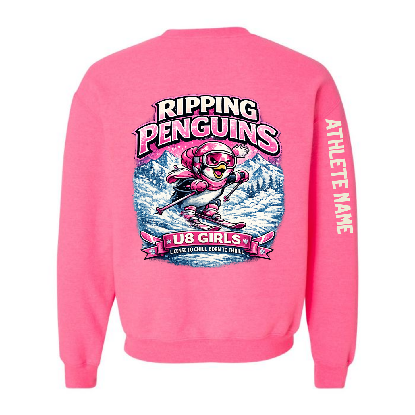 Craigleith U8 Ripping Penguins Crewneck Sweatshirt - Safety Pink
