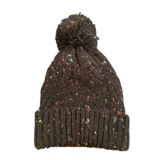 Rainbow Flecked Cable Knitted Pom Pom Beanie - Black