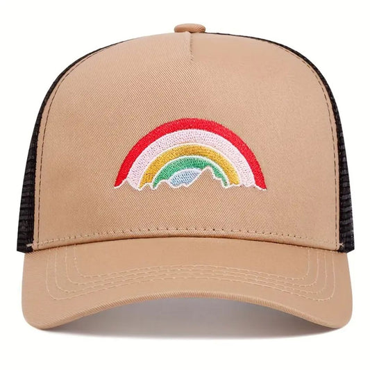 Rainbow Mountain Snapback Hat - Tan / Black