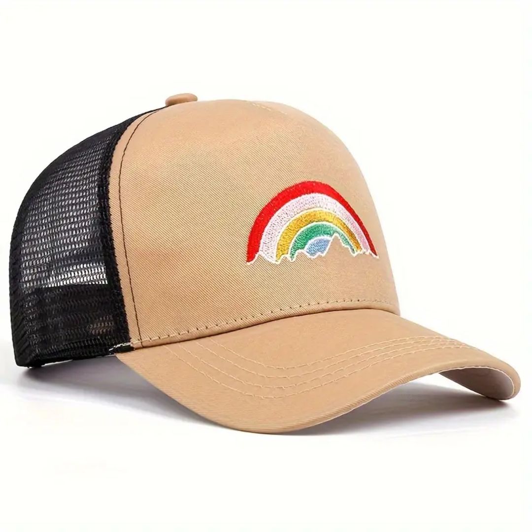 Rainbow Mountain Snapback Hat - Tan / Black