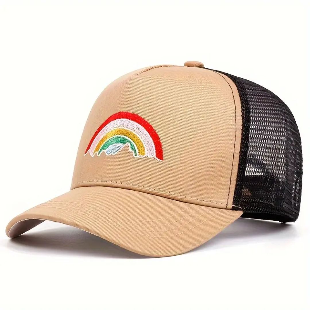 Rainbow Mountain Snapback Hat - Tan / Black