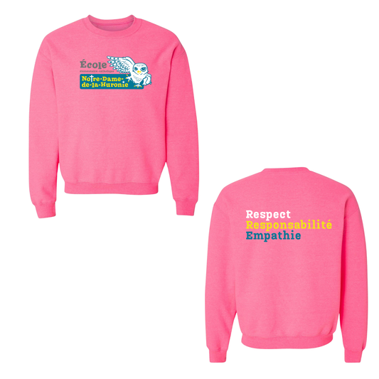 Notre-Dame-de-la-Huronie Crewneck Sweatshirt - Large Logo /  Safety Pink