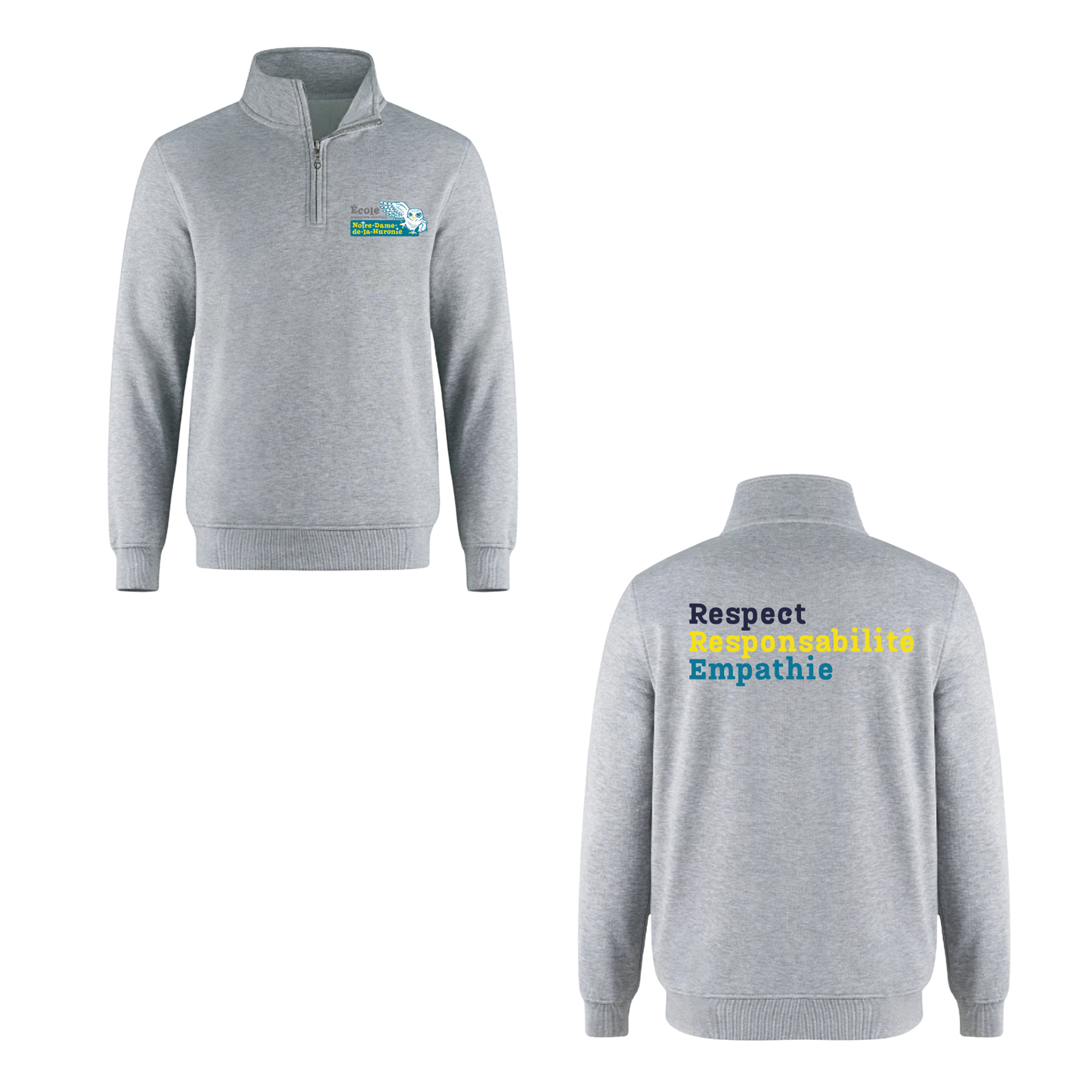 Notre-Dame-de-la-Huronie Quarter Zip Sweatshirt - Mini Logo /  Grey