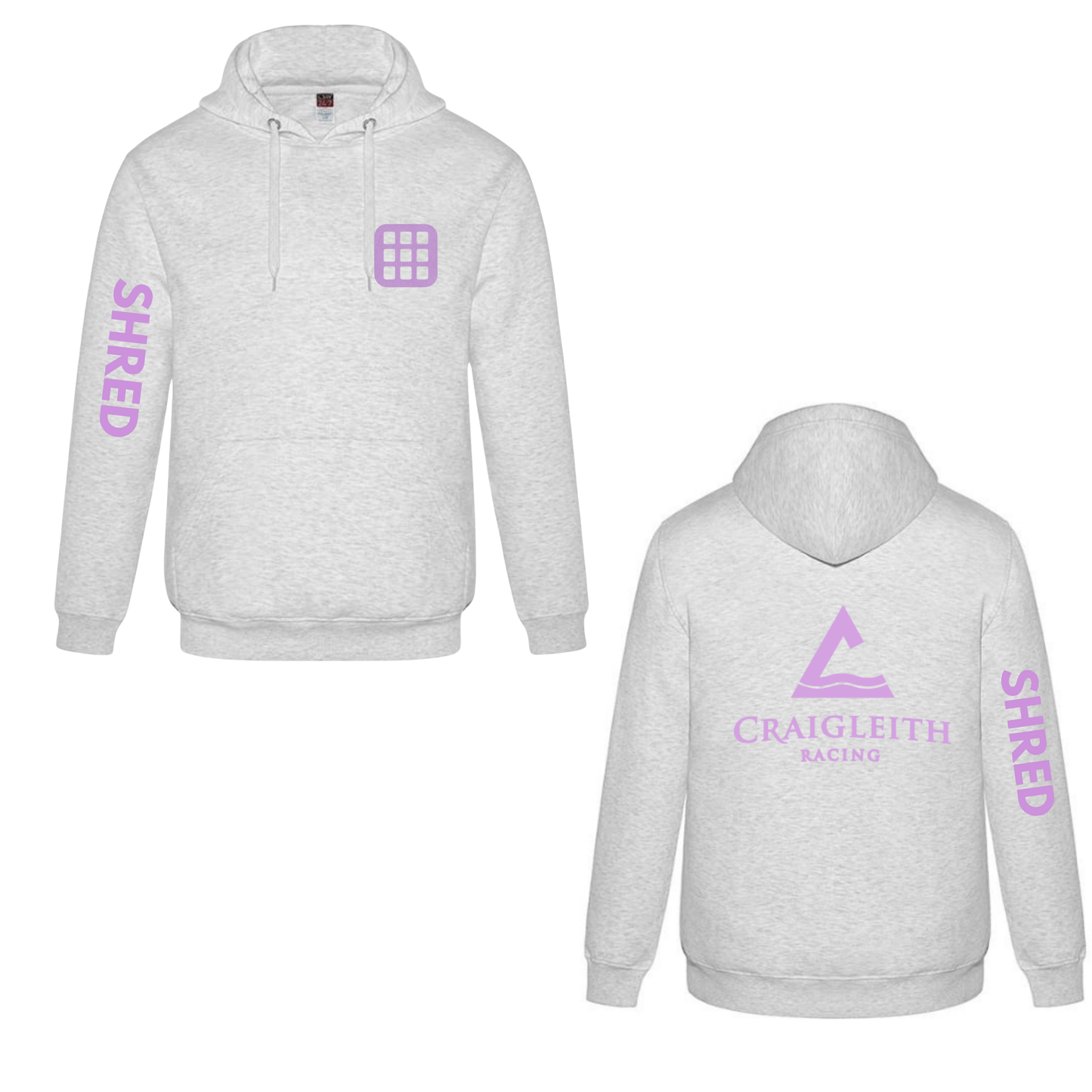 Adult Unisex Craigleith Shreddies Purple Logo Hooded Sweatshirt - Ash Grey