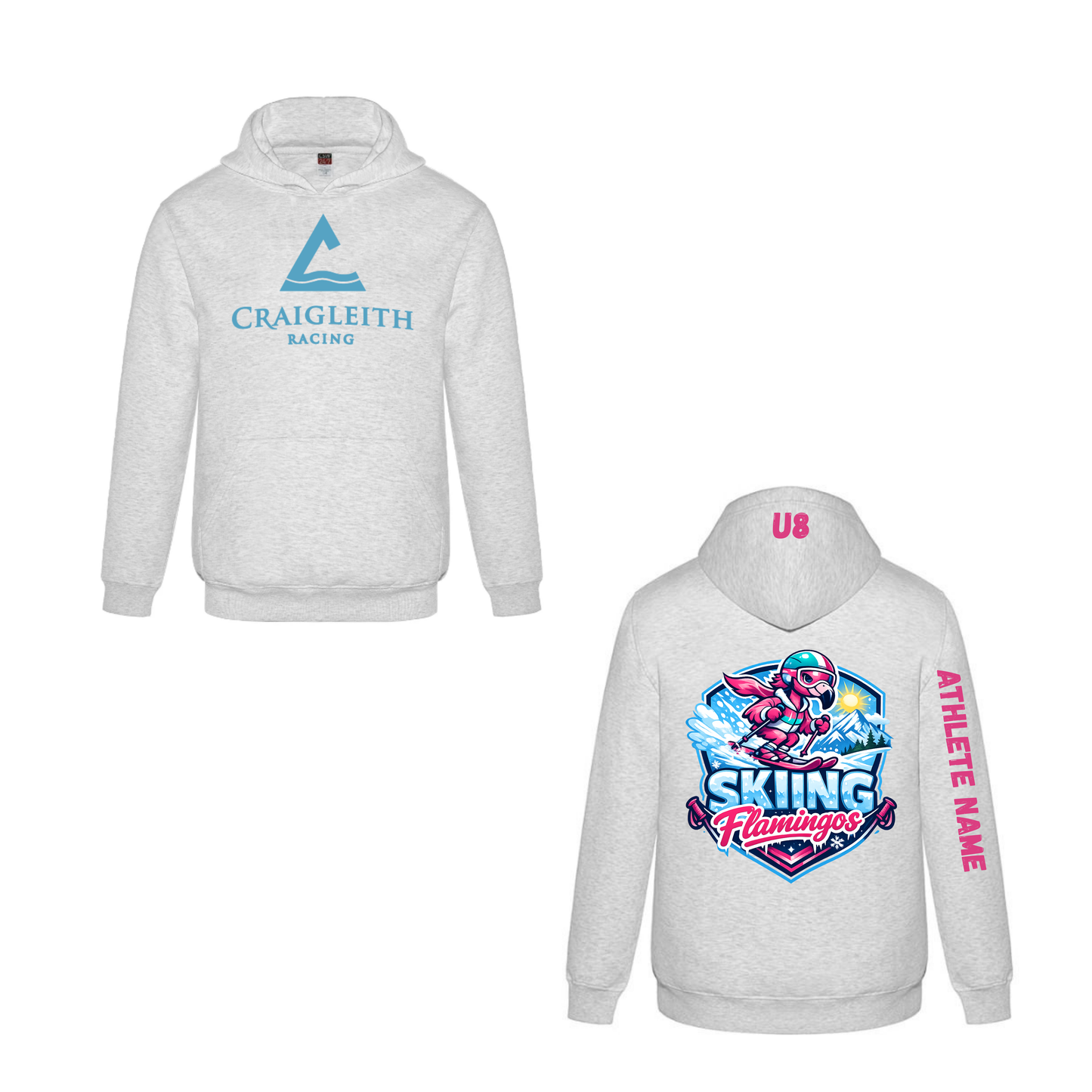U8 Craigleith Skiing Flamingos Hooded Sweatshirt - Ash Grey