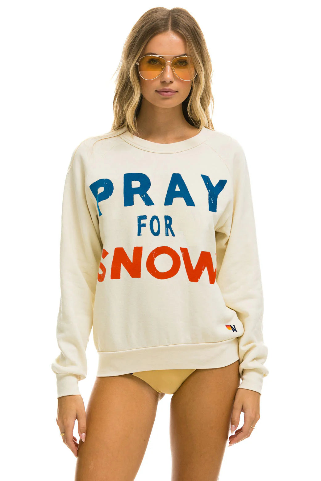 Aviator Nation Adult Pray for Snow Crew Sweatshirt - Vintage White