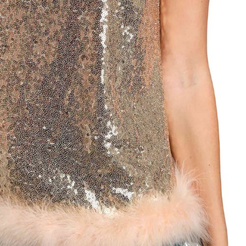 Sequin and Feather Fur Sleeveless Top - Champagne