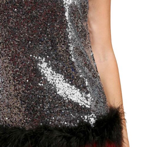 Sequin and Feather Fur Sleeveless Top - Silver