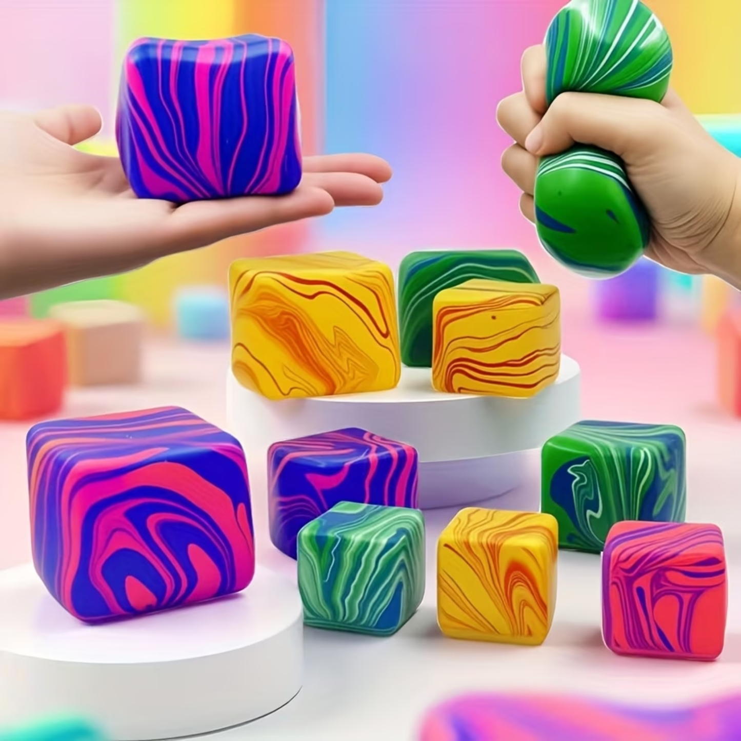 Biggie Sensory Swirl Squish Cube - Assorted Colours