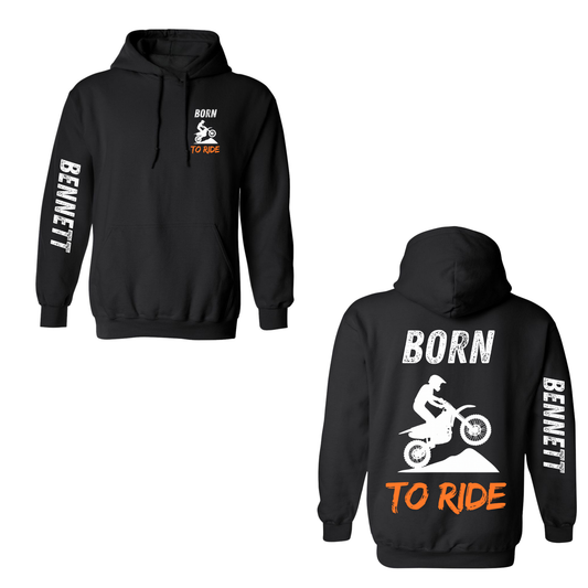 Youth Personalized Born to Ride Hooded Sweatshirt - Black