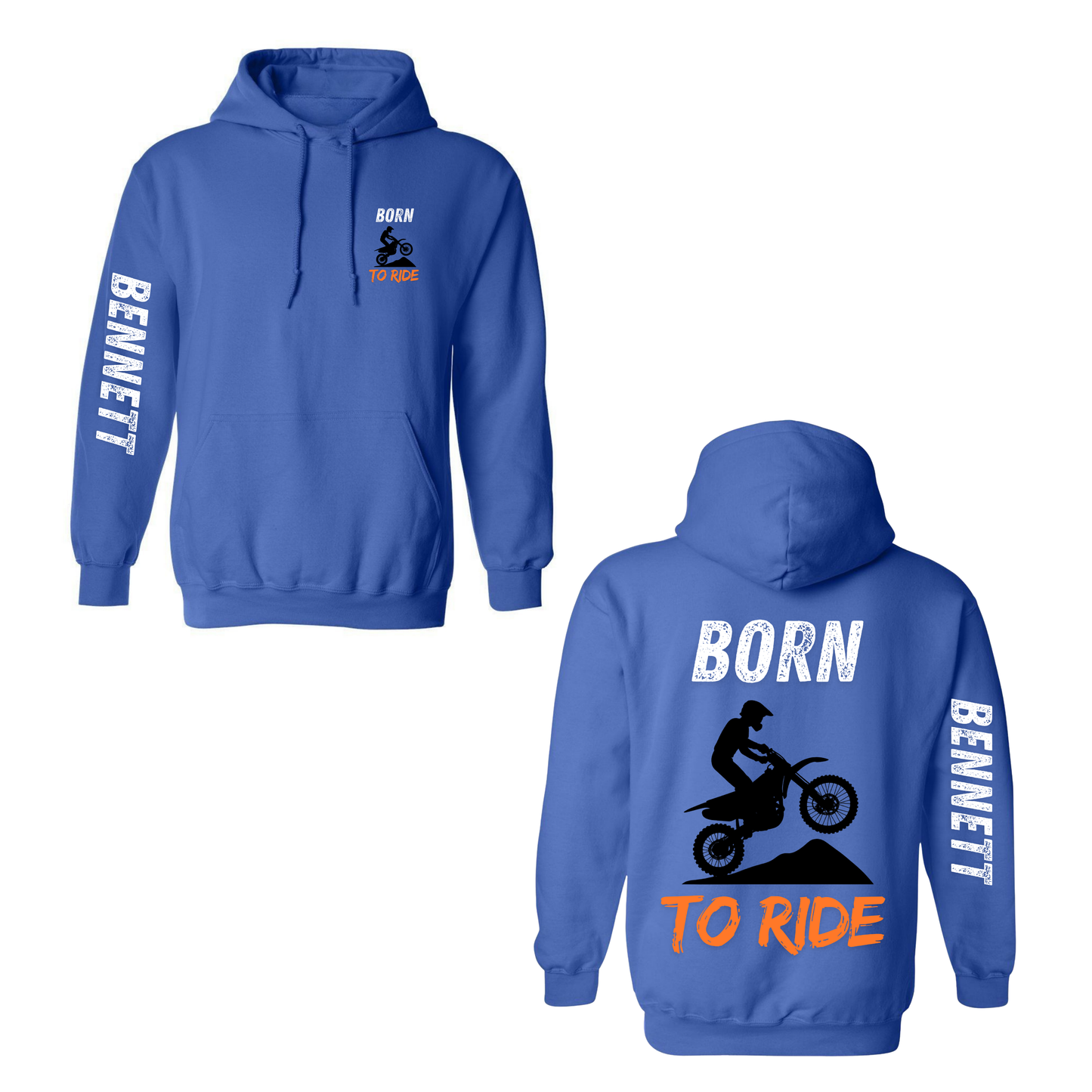 Youth Personalized Born to Ride Hooded Sweatshirt - Royal