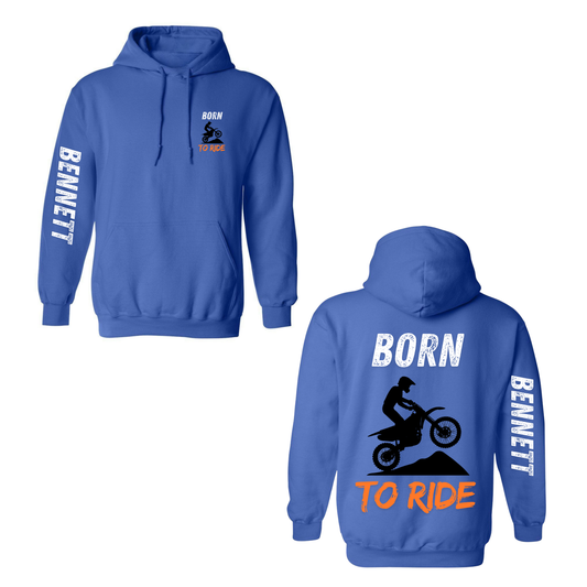 Youth Personalized Born to Ride Hooded Sweatshirt - Royal