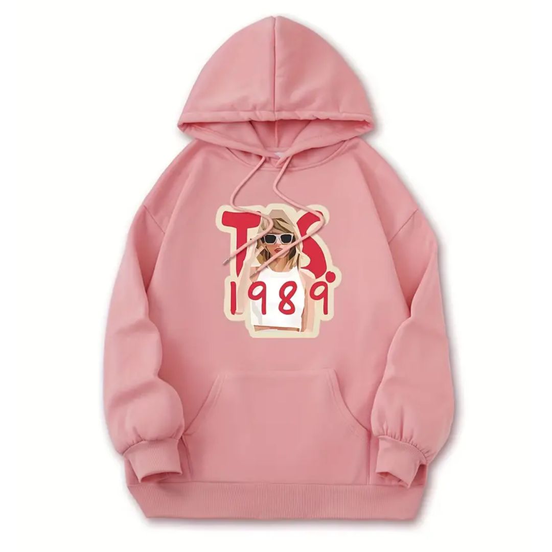 TS 1989 Adult Relaxed Long Sleeve Hoodie - Lover Pink