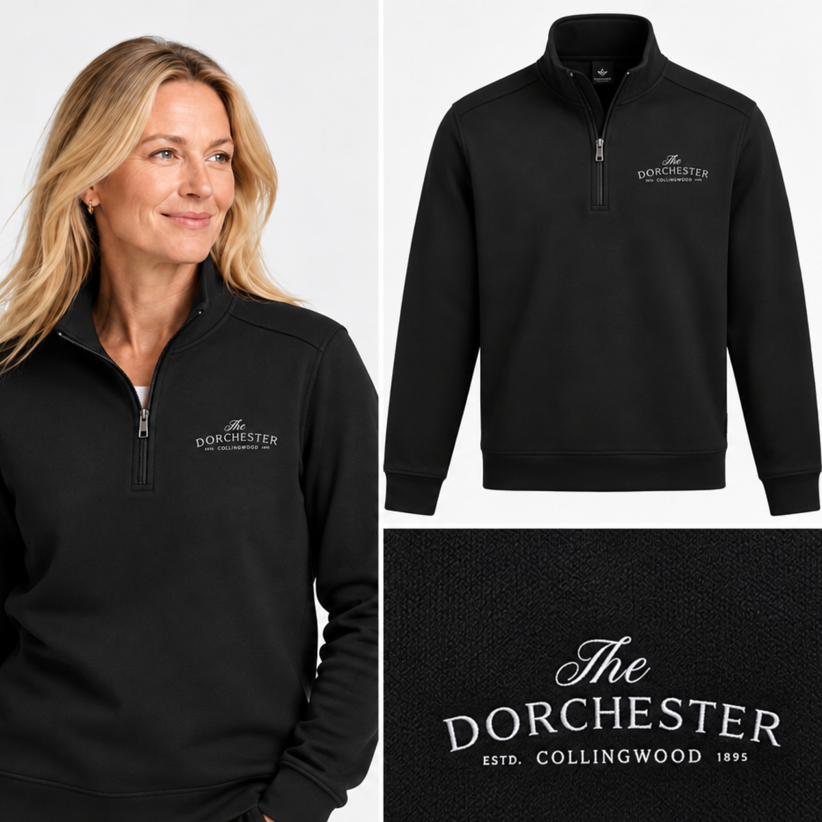 The Dorchester Embroidered Quarter-Zip Sweatshirt - Black