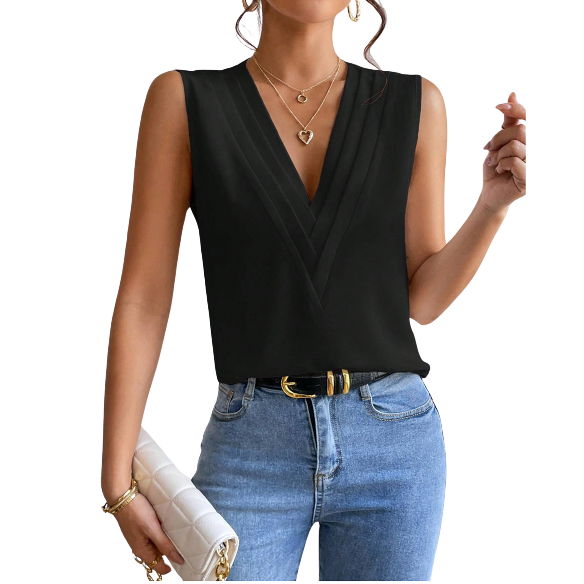 The Rachel V-Neck Sleeveless Top Black Women S - Main Image