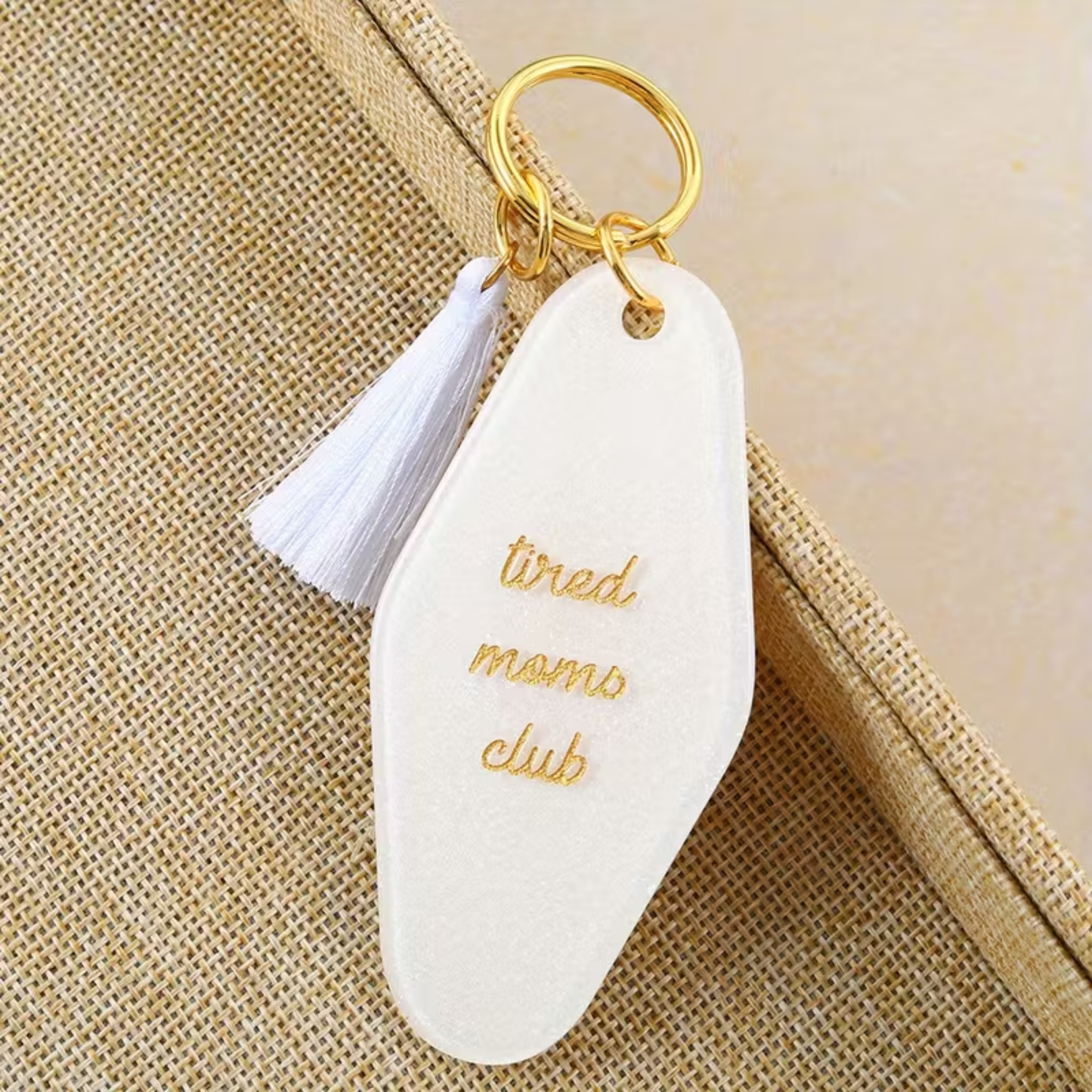 Tired Moms Club Keychain - White