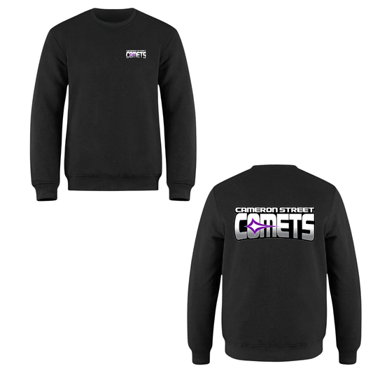 Cameron Street Comets Crewneck Sweatshirt - Black / Mini Purple Logo