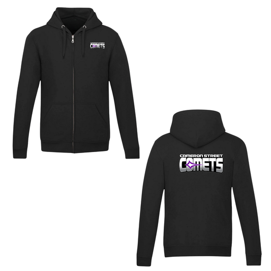 Cameron Street Comets Zip-Up Hooded Sweatshirt - Black / Mini Purple Logo