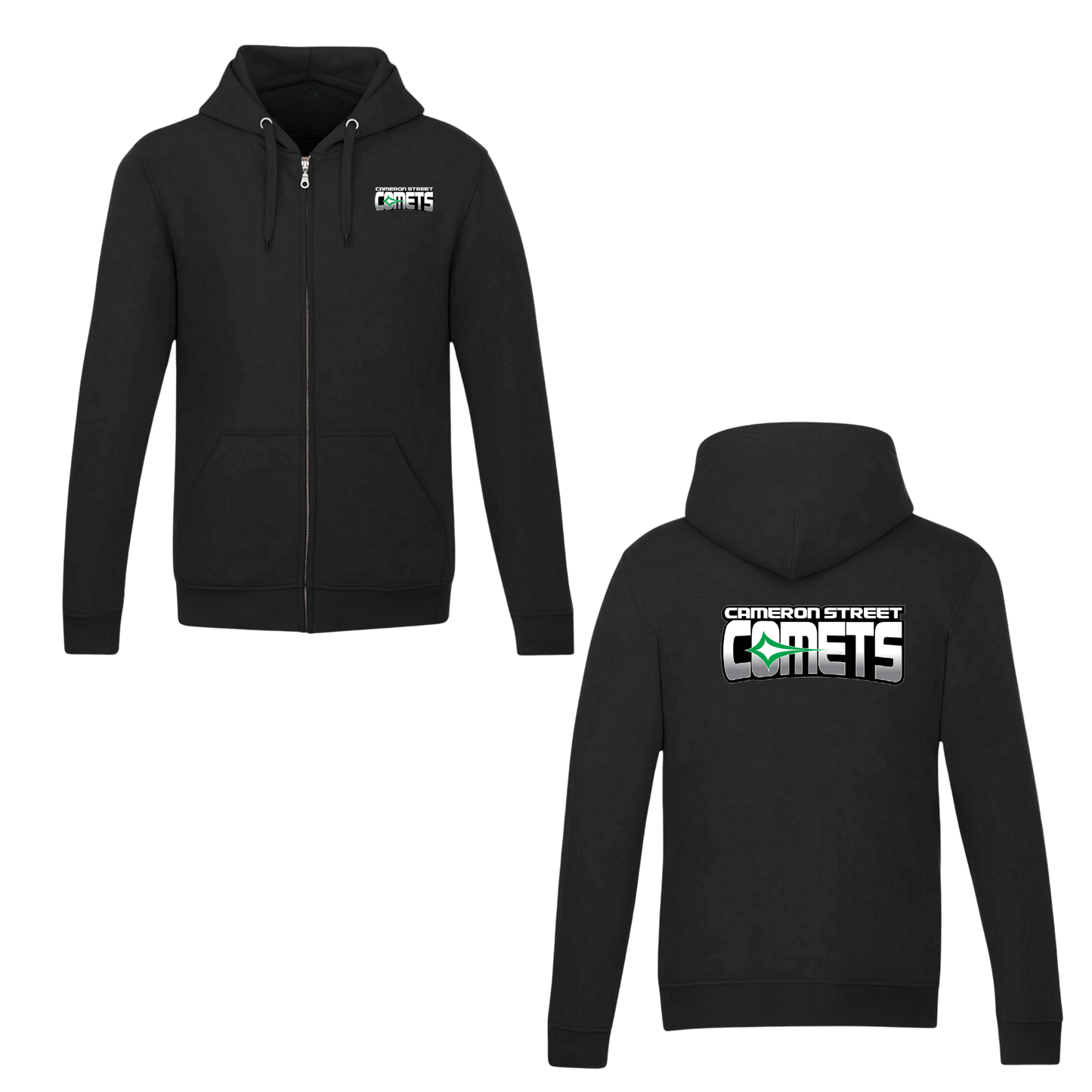 Cameron Street Comets Zip-Up Hooded Sweatshirt - Black / Mini Green Logo