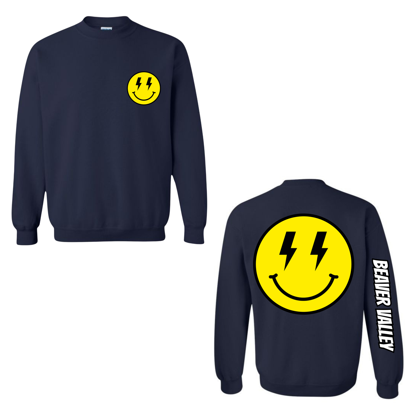 BVCS Crewneck Sweatshirt - Oversize Bolt Smile / Monochrome Graffiti Sleeve - Navy