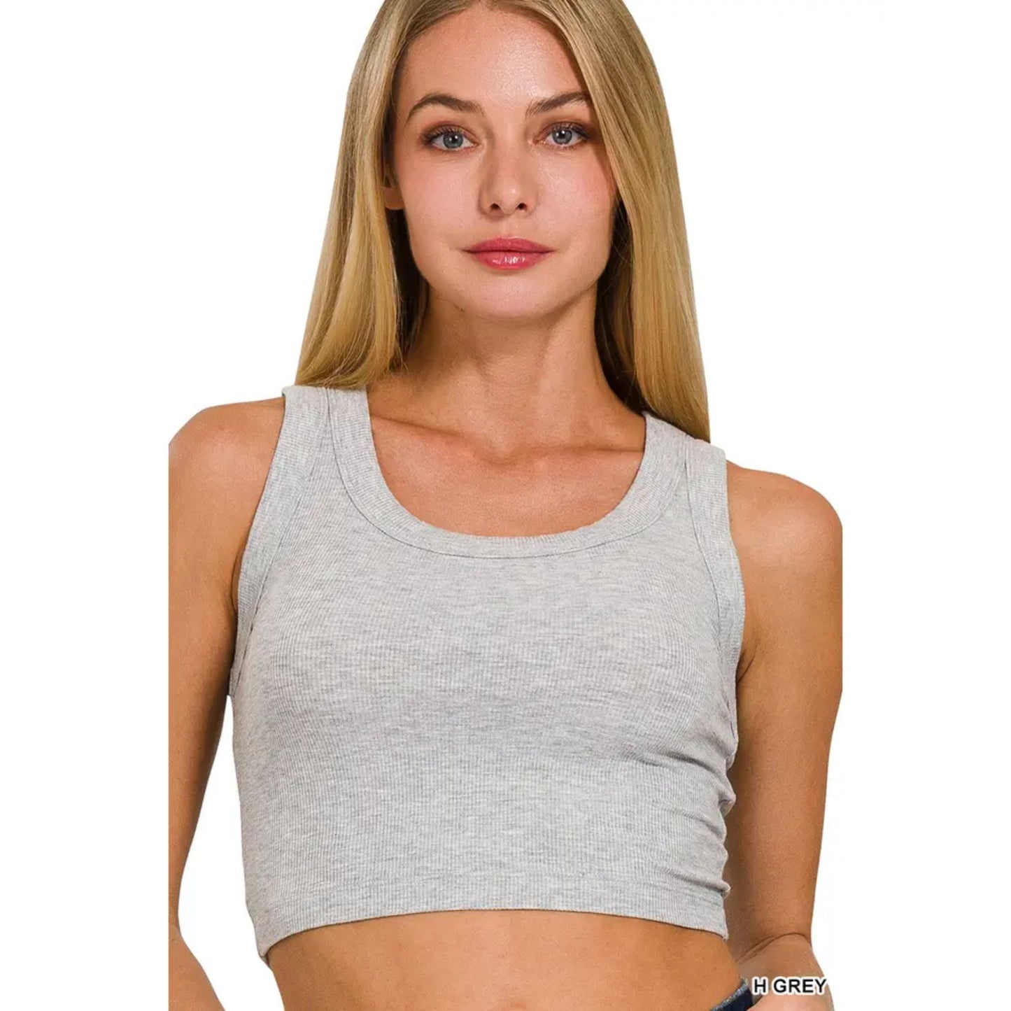 Vanilla Monkey - Ribbed Scoop Neck Cropped Tank Top - Heather Grey