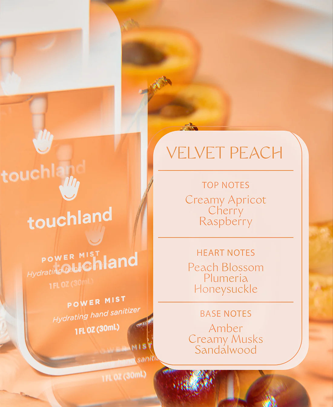 Touchland Power Mist Velvet Peach - Hydrating hand sanitizer mist - 1 FL OZ (30ml)