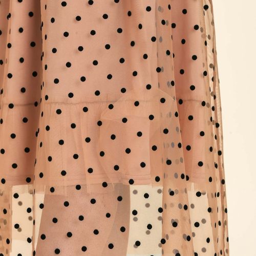 Velvet Polka Dot Mesh and Tulle Midi Skirt - Cappuccino