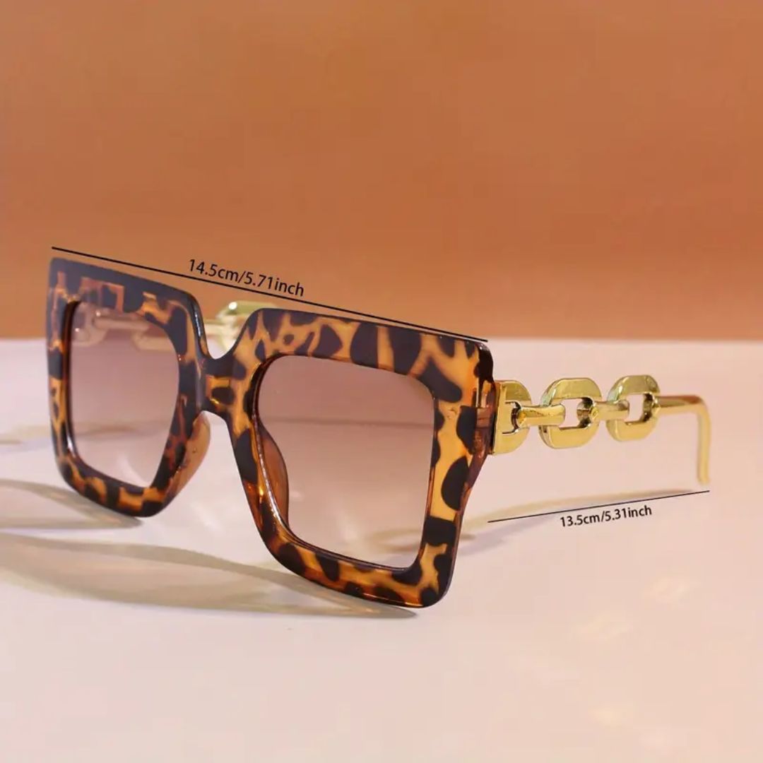 Vintage Gold Link Square Funglasses - Burnt Orange