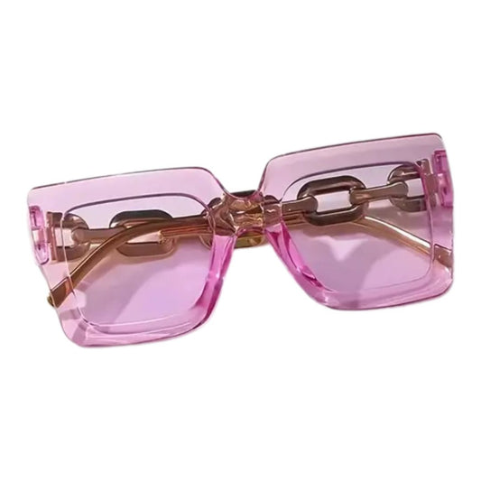 Vintage Gold Link Square Funglasses - Magenta