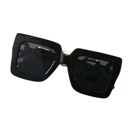 Vintage Gold Link Square Funglasses - Noir