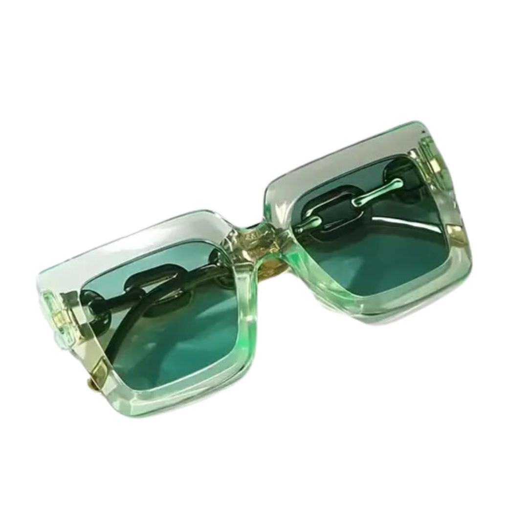 Vintage Gold Link Square Funglasses - Seafoam