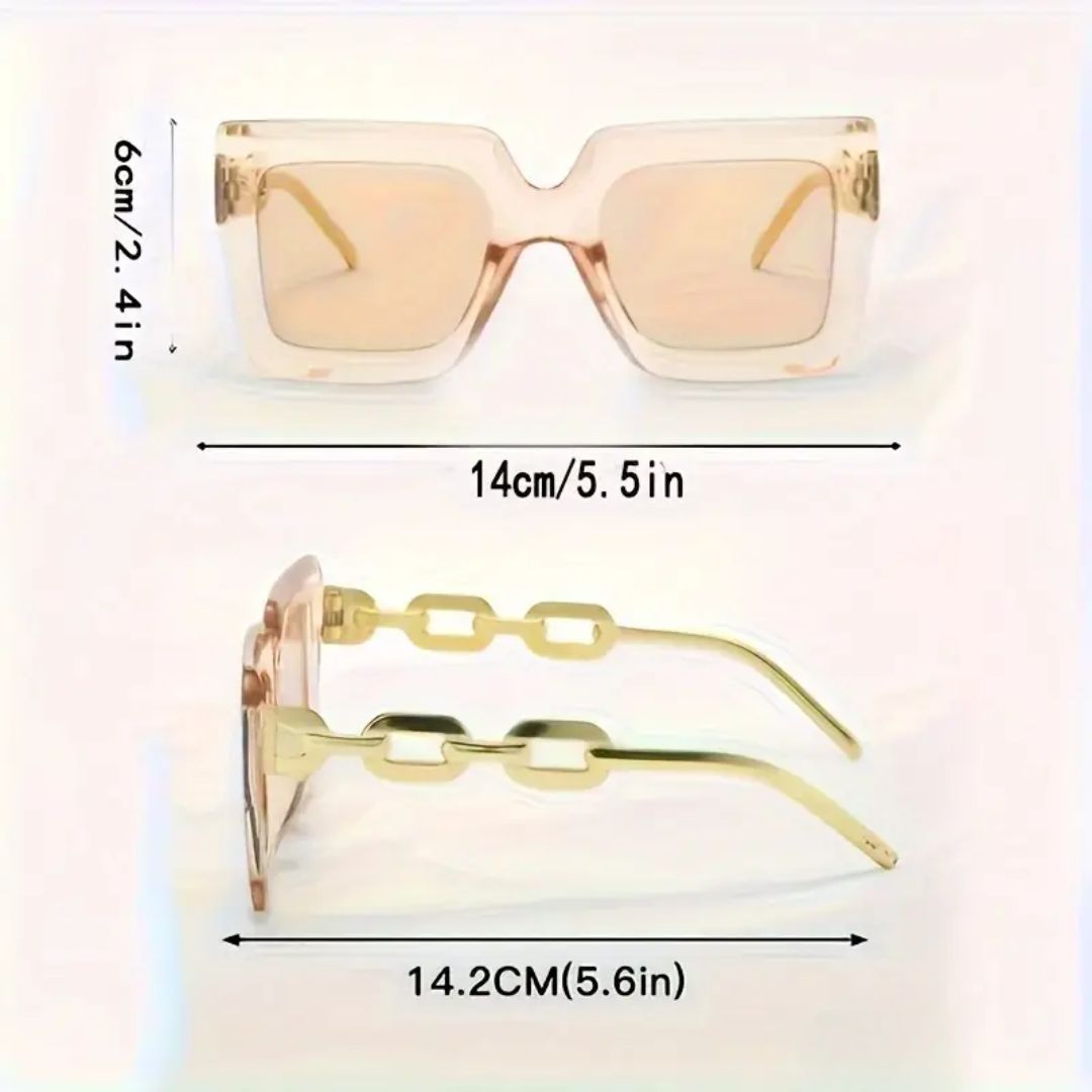 Vintage Gold Link Square Funglasses - Noir