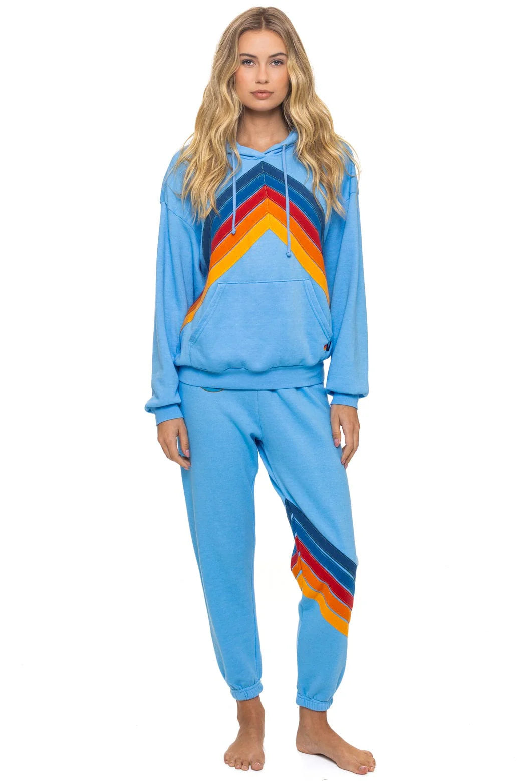 Aviator Nation Adult Mountain Stitch Chevron Pullover Hoodie Relaxed - Sky