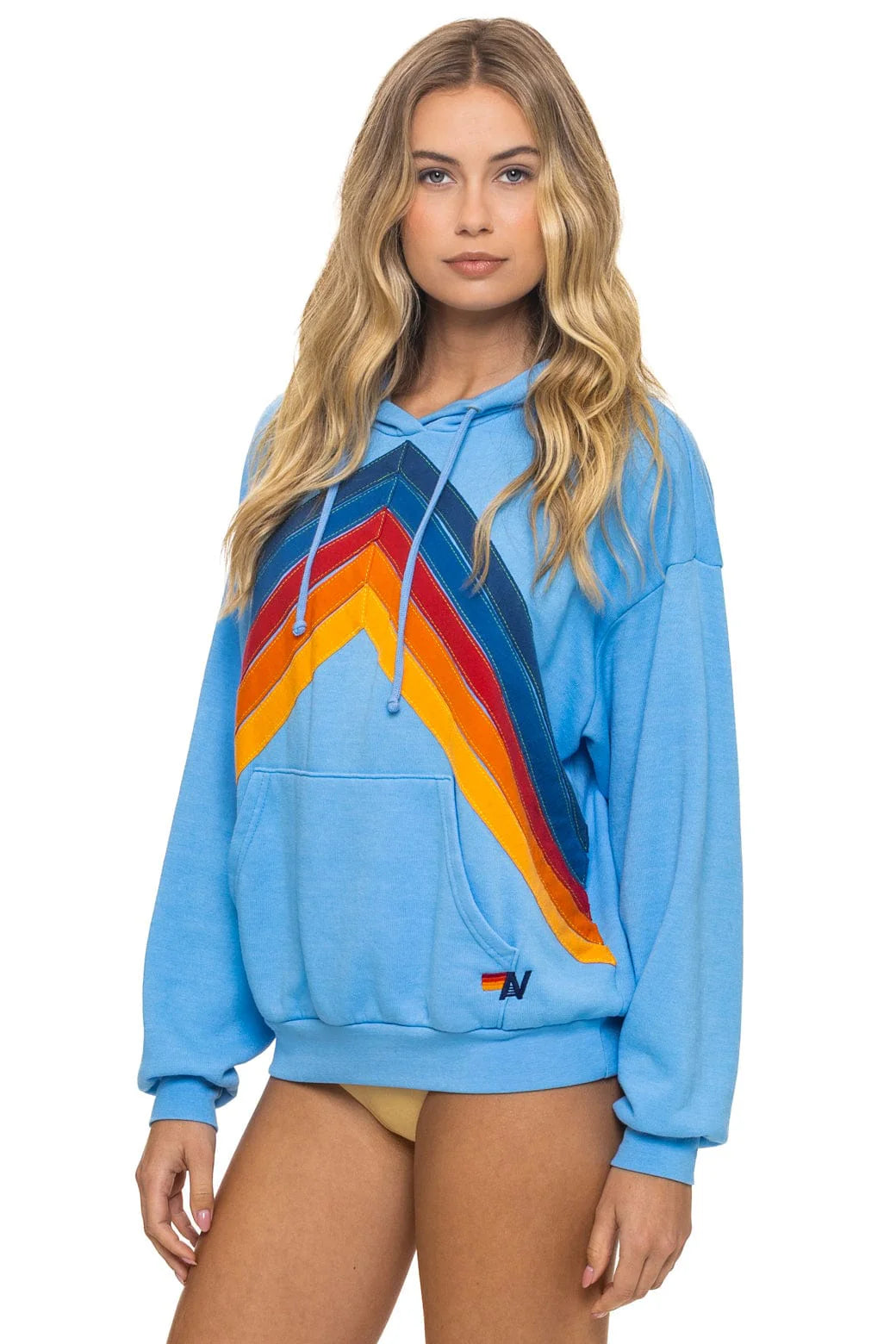 Aviator Nation Adult Mountain Stitch Chevron Pullover Hoodie Relaxed - Sky