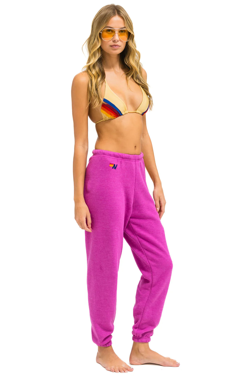 Aviator Nation Women's 5 Stripe Sweatpants - Magenta / Orange Yellow