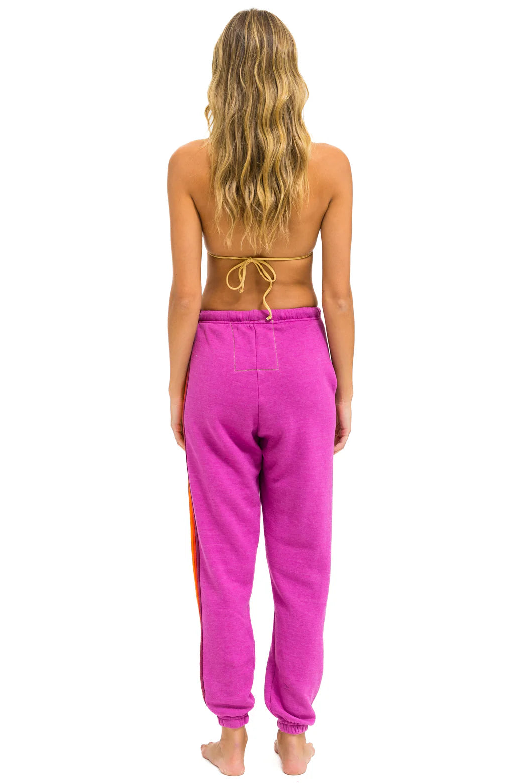 Aviator Nation Women's 5 Stripe Sweatpants - Magenta / Orange Yellow