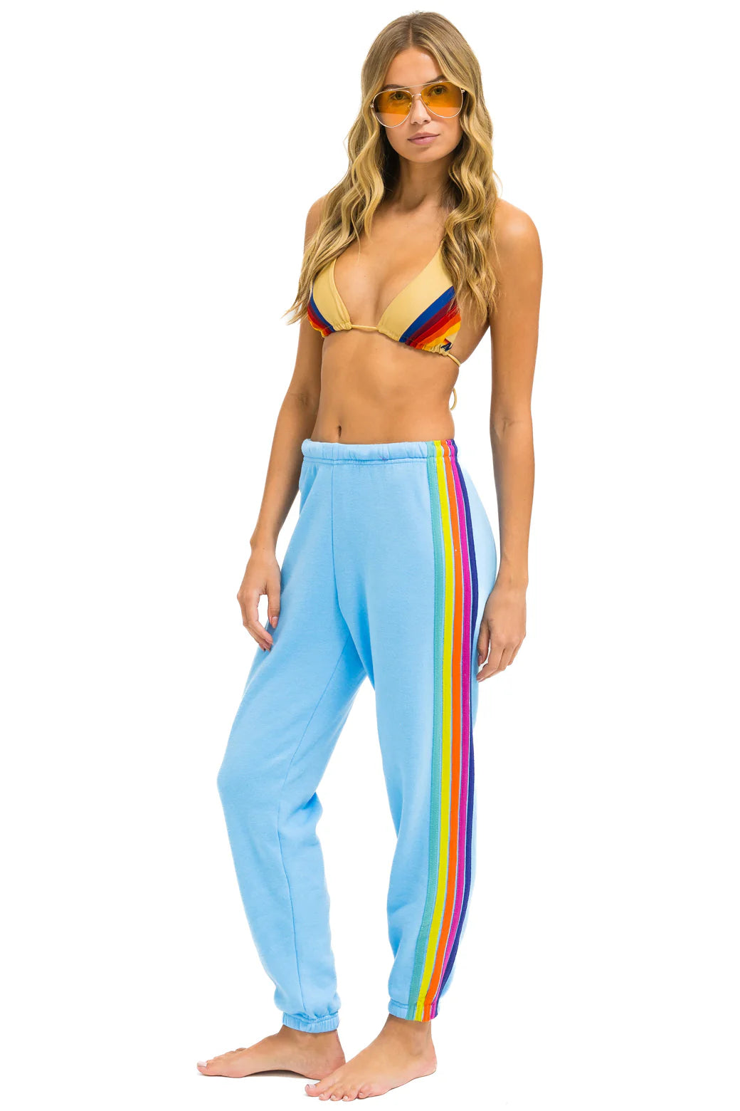 Aviator Nation Women's 5 Stripe Sweatpants - Sky / Rainbow