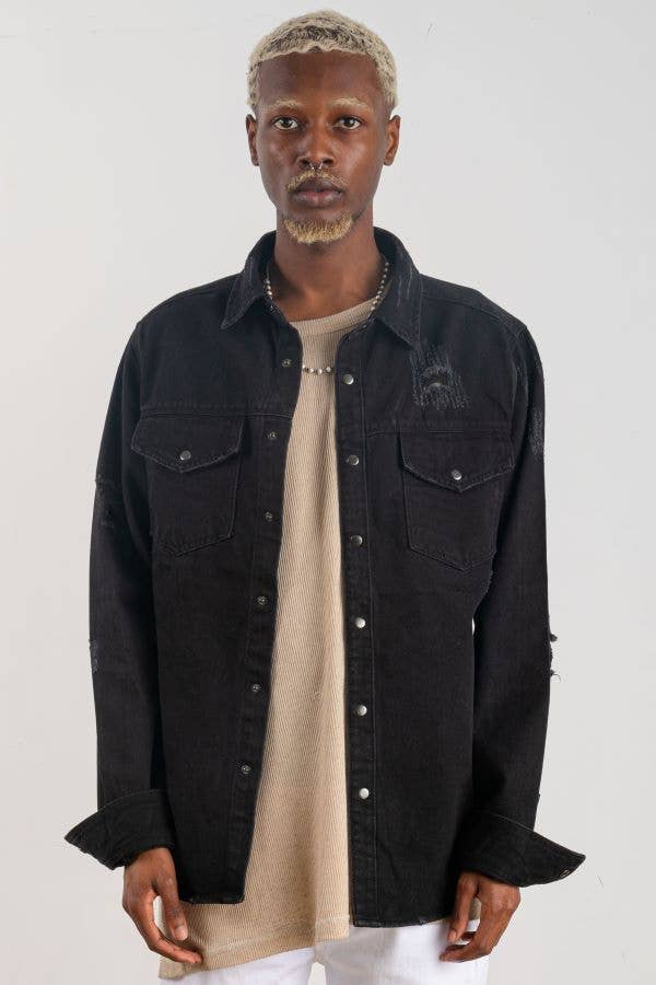 Trio Urban - Long Denim Jacket - Black