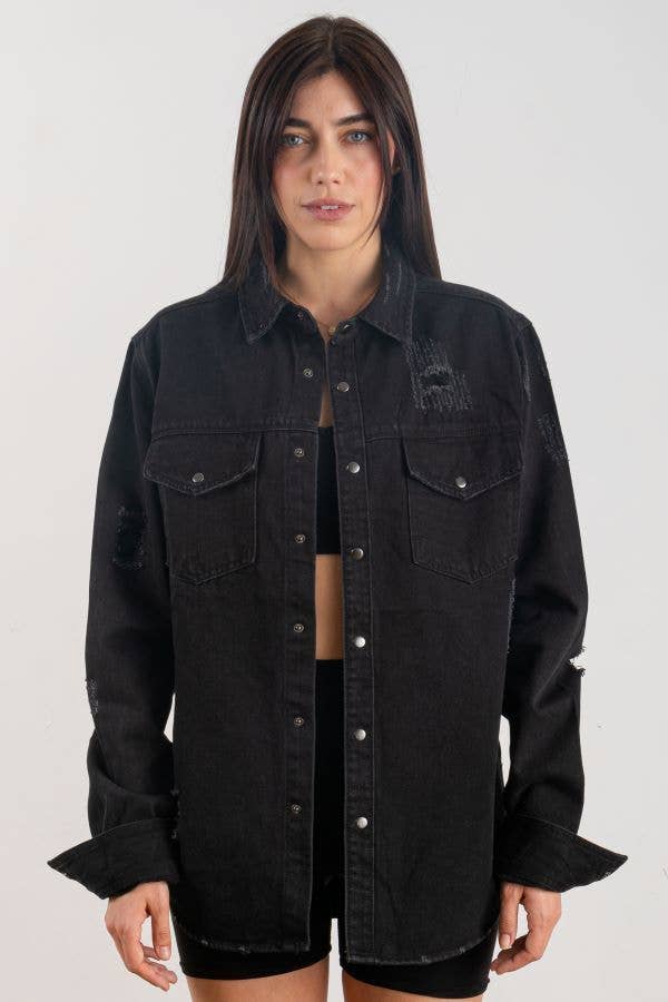 Trio Urban - Long Denim Jacket - Black