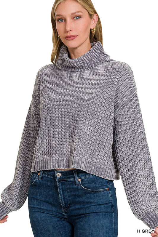 Chenille Turtleneck Sweater - Grey